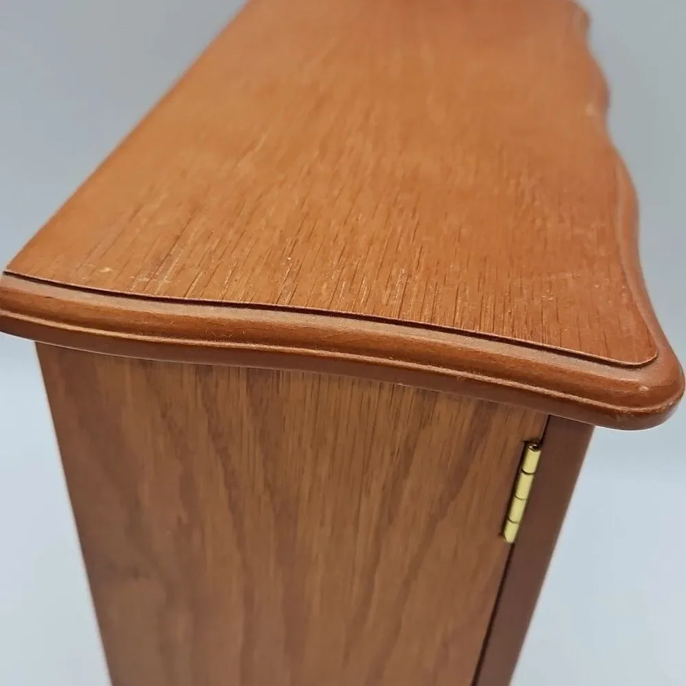 Vtg Wood Jewelry Box Armoire Chest Etched Floral Glass Door Light Oak 11